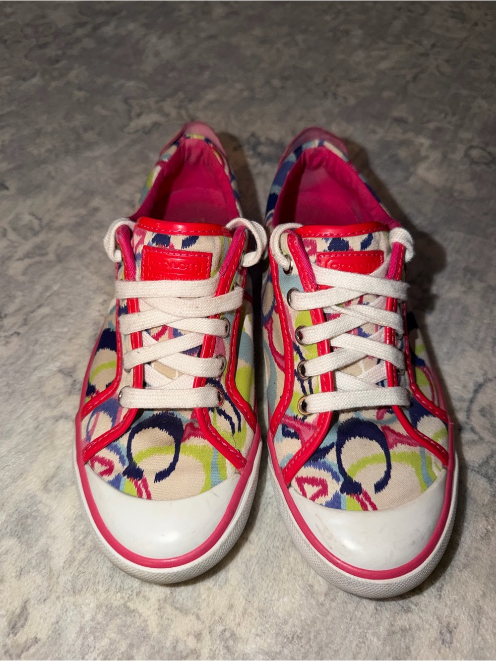 Coach Multicolor Canvas Sneakers with Pink Trim